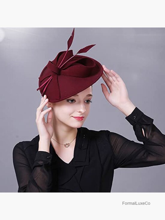 Vintage Pillbox Cap Fascinator Horse Racing Festival Hat Wool Felt Fedora main image 5